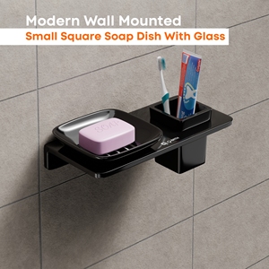 Petite porte-savon carré en verre, accessoire de salle de bain moderne, support mural pour savon, quincaillerie métallique durable pour hôtel et maison - Product Image 2