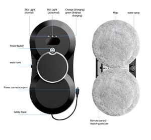 Robot de nettoyage de vitres intelligent à commande IA de nouvelle génération pour grandes fenêtres, électrique, pour extérieur, usage domestique, avec pulvérisation d'eau - Product Image 4