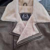 Blouson Bomber Réversible Homme en Cuir Véritable Marron avec Doublure en Fausse Fourrure Imperméable Respirant Écologique Coupe Slim Hiver