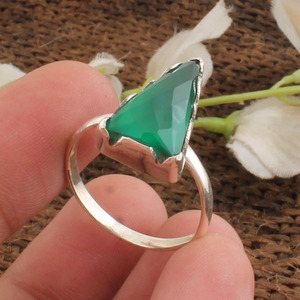 Anillo de Ónix Verde Natural, Plata de Ley 925, Corte Esmeralda, Anillo de Piedra Preciosa, Joyería de Piedra de Nacimiento de Mayo para Mujer, Regalo, Venta al por Mayor - Product Image 1