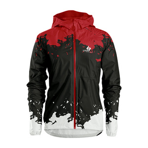 Chaqueta Cortavientos con Capucha para Hombre, Roja, Negra y Blanca, con Estampado por Sublimación, Resistente al Viento, Deportiva, con Cierre de Cremallera, para Otoño - Product Image 2