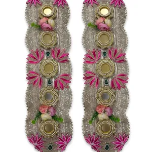 Golden Embroidered <b>Applique</b> with Pink <b>Flowers</b> and Mirrors Handmade Christmas & Easter Home Decor Modern Interior Decoration - Product Image 3