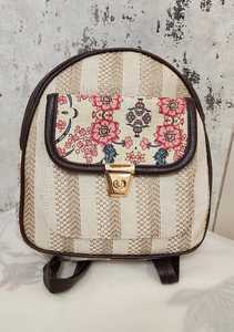 Floral Print <b>Canvas</b> Messenger Bag Vintage Small <b>Backpack</b> Adjustable Shoulder Strap Zipper Closure for Daily Commute Travel - Product Image 1