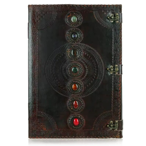 Cuaderno de bocetos antiguo de cuero rústico vintage Seven Stone, sin rayas, con encuadernación cosida a caballo, papel reciclado con borde deshilachado para acuarela - Product Image 1