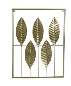 Modern Brass Leaf Wall <b>Mirror</b> Rectangular Framed Decorative Design for Living Room Bedroom - Product Image 1