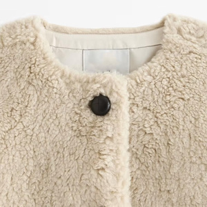 Women's Faux Fur Sherpa <b>Jacket</b> O-Neck Single Breasted Button Closure Full Sleeve Winter Short Coat Thick Fleece Material - Product Image 6