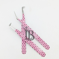 Nouvelle arrivée, pinces à cils en acier inoxydable durables, couleur rose, design à pois noirs, pinces à cils tendance