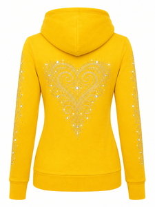 Sudadera con capucha y cremallera con logo frontal de diamantes de imitación, transpirable, con cristales brillantes, manga larga, informal, suave y cálida, tipo chaqueta de verano - Product Image 5