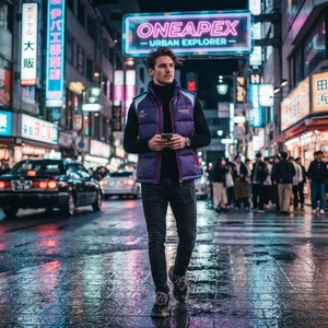 <b>Men's</b> <b>Purple</b> Puffer Jacket Lightweight Quilted Stand Collar Zip Up Winter Jacket Casual Outdoor Streetwear Custom Apparel - Product Image 6