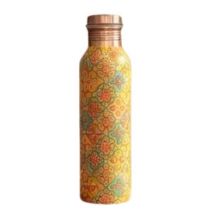 Wholesale Pure Copper <b>Water</b> <b>Bottle</b> Leak-Proof Ayurvedic Drinking <b>Bottle</b> with Turquoise Mandala Art Print & <b>Metal</b> Cap - Product Image 4
