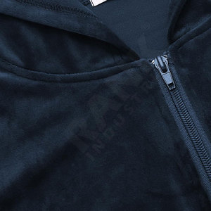 Survêtement en velours bleu foncé pour femme, coupe droite, avec capuche, fermeture éclair sur le devant, poches latérales, vêtements décontractés d'hiver - Product Image 4