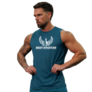 Débardeur de sport pour homme, couleur turquoise, sans manches, 100% coton, séchage rapide, respirant, pour la salle de sport, l'entraînement, la remise en forme, vêtements de sport - Product Image 1