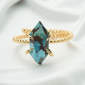 Gold Plated <b>Brass</b> Hexagon Copper Turquoise <b>Ring</b> Adjustable Minimalist Gemstone <b>Ring</b> For Retailers And Gift Shops - Product Image 1