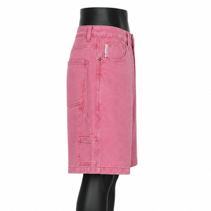 Pantalones Cortos Vaqueros Anchos de Mezclilla Rosa Vintage Lavada para Hombre, Estilo Urbano, Moda de Verano, Venta al por Mayor OEM - Product Image 4