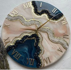 Round Resin Wall <b>Clock</b> Abstract Geometric Bohemian Design <b>Roman</b> Numerals Quartz Analog Silent Living Room Decor - Product Image 4
