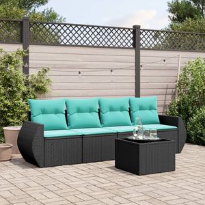 Set di divani da giardino in polyrattan nero da 5 pezzi con cuscini, eleganti mobili da esterno - Product Image 1
