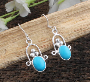 Boucles d'oreilles pendantes en turquoise naturelle, argent sterling 925, pierre bleue vintage de luxe, bijoux de fête pour femmes, vente en gros - Product Image 4