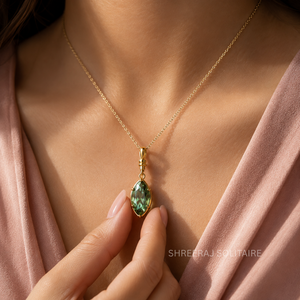 Pendentif vintage fantaisie en diamant vert marquise cultivé en laboratoire 1CT 2CT 3CT certifié IGI CVD plaqué rhodium or 14K/18K sur mesure - Product Image 2