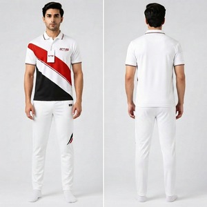 OUTDO Men's <b>White</b> Red Black <b>Cricket</b> Uniform With Diagonal Stripe Design Breathable Polyester Sportswear <b>Cricket</b> Uniform - Product Image 6