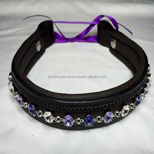 Banda de cuero de vaca grueso de alta calidad, banda de cuero negro con canal vacío acolchada para cejas de caballo, diseñada con cadena de cristal transparente púrpura y blanca - Product Image 3