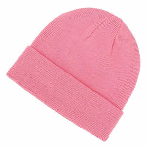 Unisex Solid Pink <b>Beanie</b> <b>Hat</b> 100% Acrylic Knitted Winter Cap Casual Style for Adults 56-58CM Head Circumference - Product Image 6