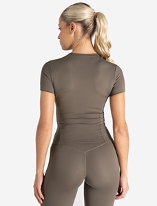 Camiseta de Manga Corta para Mujer, Cuello Redondo, Color Sólido, Corte Ajustado, Tejido Transpirable, Spandex, Poliéster, Estilo Minimalista, para Todas las Temporadas - Product Image 2