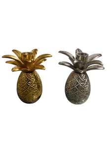 Porte-bougie ananas en métal doré et argenté, décoration d'intérieur, design durable - Product Image 3