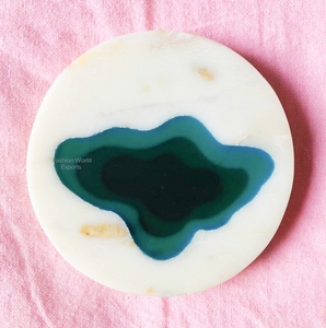 Exquisite Wood Inlay Marble Stone <b>Coasters</b> Luxury Handmade <b>Table</b> Decor & Gift Set Mats & Pads - Product Image 3