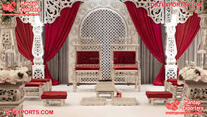 Chaises de mariage traditionnelles Vidhi pour Mandap chaises Mandap sculptées en bois pour mariée marié ensemble de chaises Mandap en bois sculpté doré UK - Product Image 3