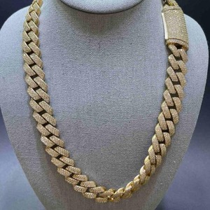 Chaîne cubaine diamantée en or rose 14K plaqué or 12mm 18 pouces, style luxe glacé, unisexe, pour hip-hop, fiançailles, fête, bracelet certifié - Product Image 1