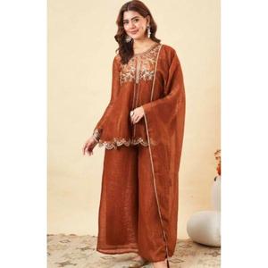 KURTI WITH PLAZZO & DUPATTO Product Details <b>Kurta</b> Fabric Crunchy <b>Silk</b> TOP LEBGTH 32 Plazzo Fabric - Product Image 1