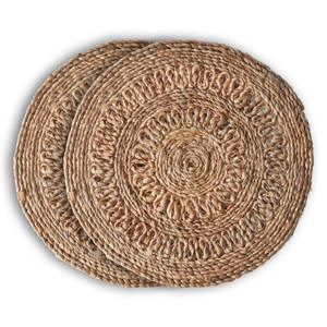 DreamCraft Maluma Handmade Woven Jute Geometric Round Vietnam <b>Place</b> Mats <b>Set</b> of 2 - Product Image 6