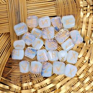 Juego de Piedras Rúnicas de Opalita Natural, Hermosas Piedras de Cristal Futhark, Hechas a Mano, Amuleto de Amor Feng Shui, Ágata Muntaha Grabada, Piedra Curativa - Product Image 2