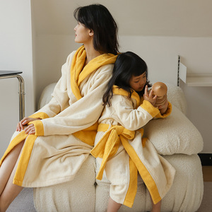 Wholesale Striped Floral Printed Absorbent Adult Kids Hoodie Couple Oversize Hotel Home <b>Bathrobes</b> Women Cotton <b>Towel</b> <b>Bathrobe</b> - Product Image 5