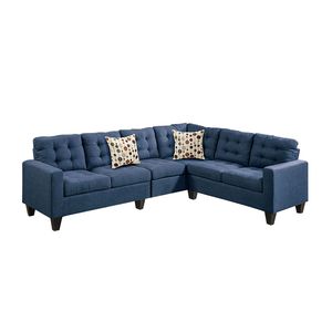 Divano componibile modulare in polifibra blu navy a 4 posti per soggiorno - Product Image 1