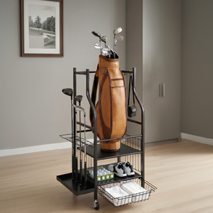 Étagère de rangement pour matériel de golf en métal durable avec roulettes, quatre niveaux, pour équipement sportif d'intérieur, design minimaliste multifonctionnel, type sur pied - Product Image 2