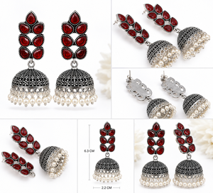 Pendientes Jhumka Bohemios de Latón Plateado con Ónix, Estilo Antiguo, Venta al por Mayor |   Pendientes de Perlas de Imitación Étnicas Indias Hechos a Mano para - Product Image 4