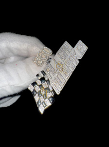 925 argent personnalisé Moissanite diamant course drapeau pendentif collier Hip Hop Bling émail breloque pour motard/coureur toute lettre plaque - Product Image 3