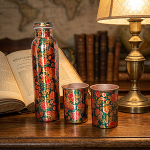 Juego de Botella y Taza de Agua Ecológicas de Cobre Oriental con Diseño Clásico, Vajilla Portátil para Viajes y Uso en Exteriores - Product Image 2