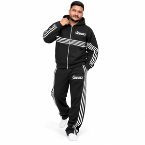 Ensemble survêtement unisexe surdimensionné à rayures avec sweat à capuche zippé et pantalon de jogging orné de strass, style streetwear, marque privée, vente en gros - Product Image 3