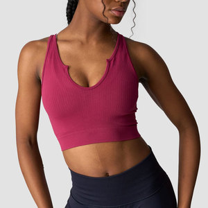 Débardeur tricoté côtelé pour femme, nouveau design, col en V profond, coupe courte, idéal pour la gym et l'entraînement, collection été, vente chaude - Product Image 1