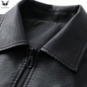 Premium Quality Hip Hop Style Black Color Durable <b>Lightweight</b> Easy Wear OEM ODM Genuine Leather Stand Zipper <b>Men's</b> <b>Jackets</b> - Product Image 4