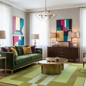 Alfombra Geométrica de Lana Verde Abstracta, Alfombra Moderna Hecha a Mano, Alfombra Contemporánea, Alfombra Artística Suave para Sala de Estar, Dormitorio, Decoración de Piso - Product Image 2