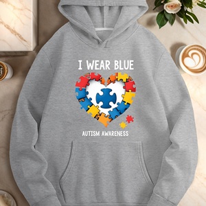 Sudaderas con capucha de punto con capucha azul informal para mujer con diseño impreso de concientización sobre el autismo I WEAR BLUE - Product Image 3