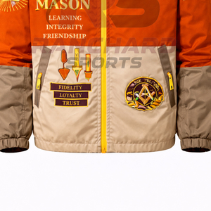 เสื้อแจ็คเก็ตวินด์เบรกเกอร์แบบกำหนดเองสำหรับสมาคมเมสัน น้ำหนักเบา กันน้ำ พร้อมโลโก้ฟรีเมสันปัก  ขายส่ง ผู้ผลิต OEM - Product Image 3