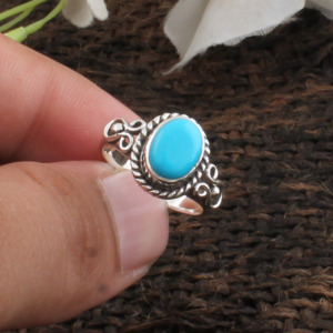 Anillo con Bisel de Turquesa Natural, Plata de Ley 925, Estilo Vintage, Piedra Azul, Joyería de Turquesa Genuina para Mujer - Product Image 2