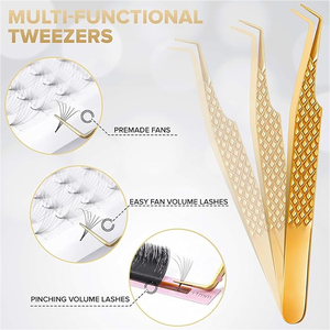 Gold-Plated High-Precision Premium Quality Wholesale Rate Stainless Steel Good Supplier Eyelash Extension and Volume Tweezers - Product Image 2
