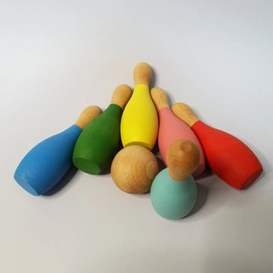 Handmade Polished Wooden Customized Round <b>Bowling</b> Pins Set Blue Painted Premium Kids Coordination Training Sports Activity Toy - Product Image 3