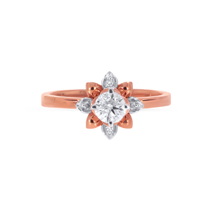 Anillo de Compromiso Solitario Floral de Lujo en Oro Rosa de 18K con Diamante Brillante Redondo y Diseño de Pétalos con Acento Marquesa para Mujer - Product Image 3