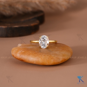 Elegant Oval Cut Mossanite Engagement <b>Ring</b> with In Solid Yellow Gold Hidden Halo and Sparkling Bridge Accents for Women's - Product Image 1